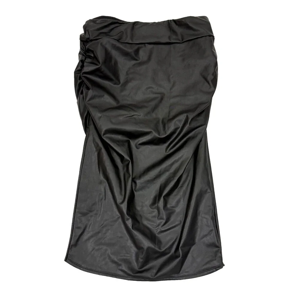 HALARA High Rise Tummy Cntl Ruched  2-in-1 Fleece PU Midi Skirt XL NEW B76